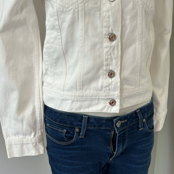 J Crew Jacket White Denim Long Sleeve Silver Button Timeless Classic Sz XS NEW - Picture 4 of 11